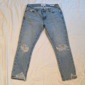 Frame Denim Blue Cropped Distressed Jeans